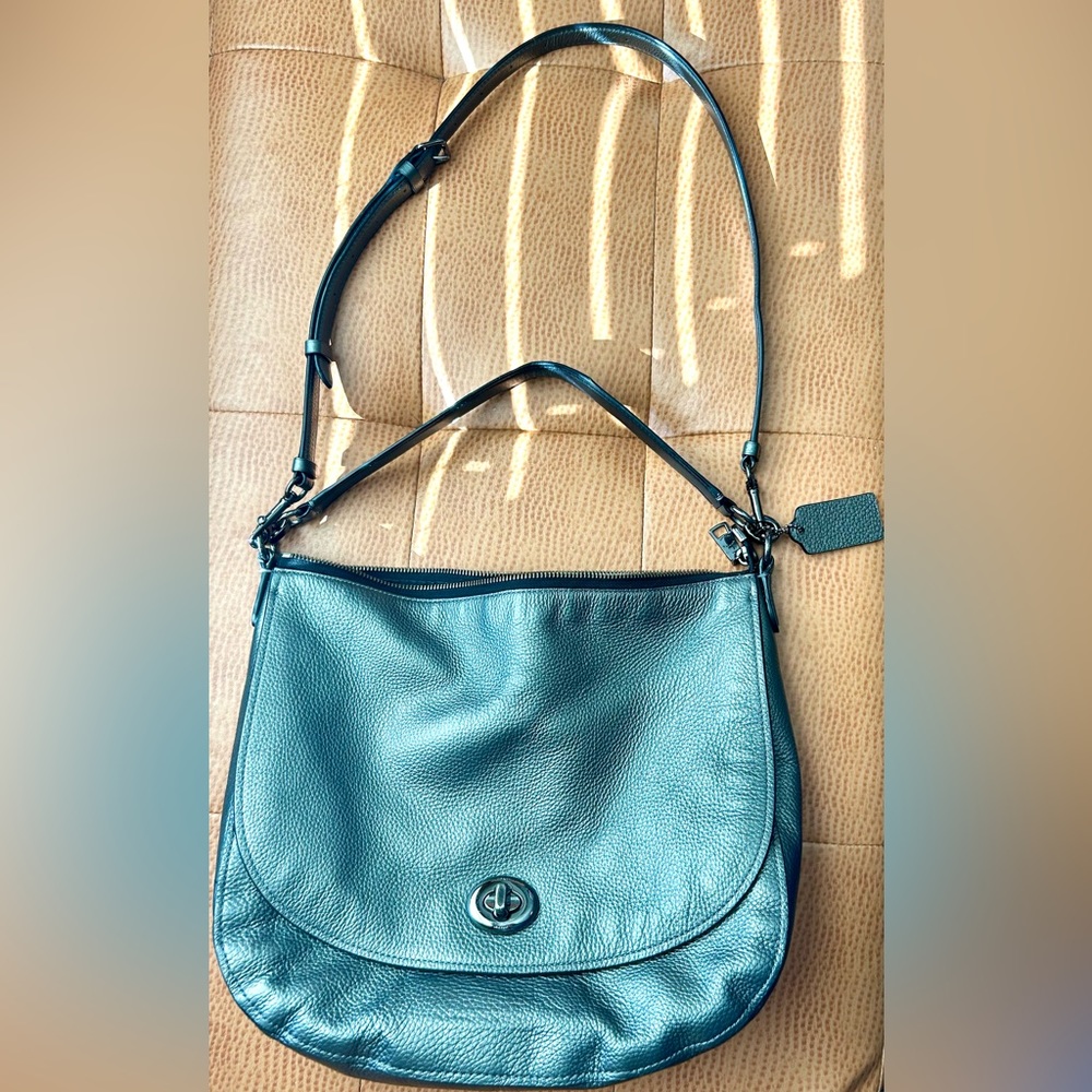 Coach Turnlock Hobo Bag in Metallic Gunmetal, Great Condition